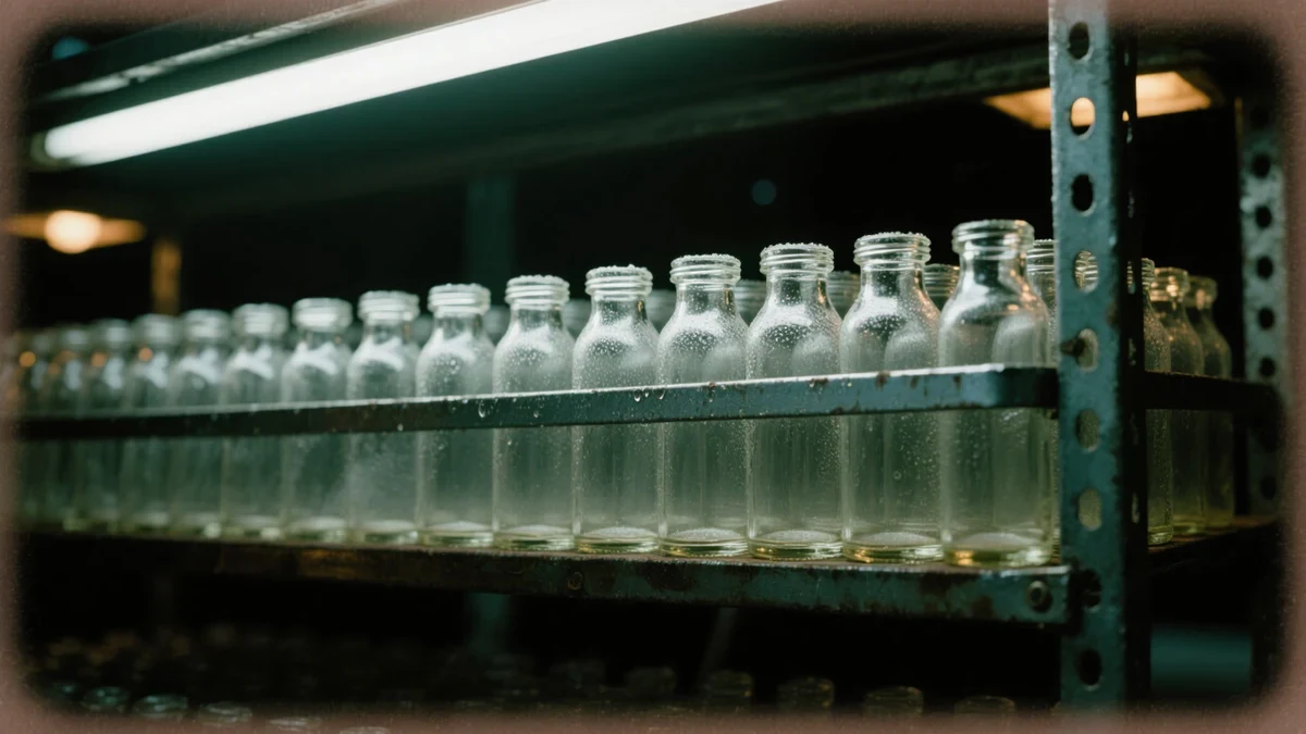 A researcher adjusts a steel-jacketed bioreactor control panel, gloved hand on a dial, cool white-teal light over glass vessels, no logos.