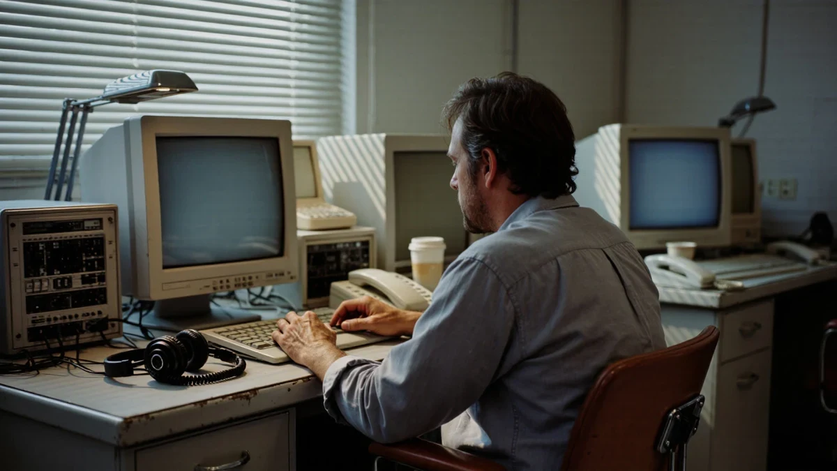 A founder at a warm off-white desk beside a co-founder, one terracotta-accented dashboard open on the laptop, hands gesturing over a printed growth chart.