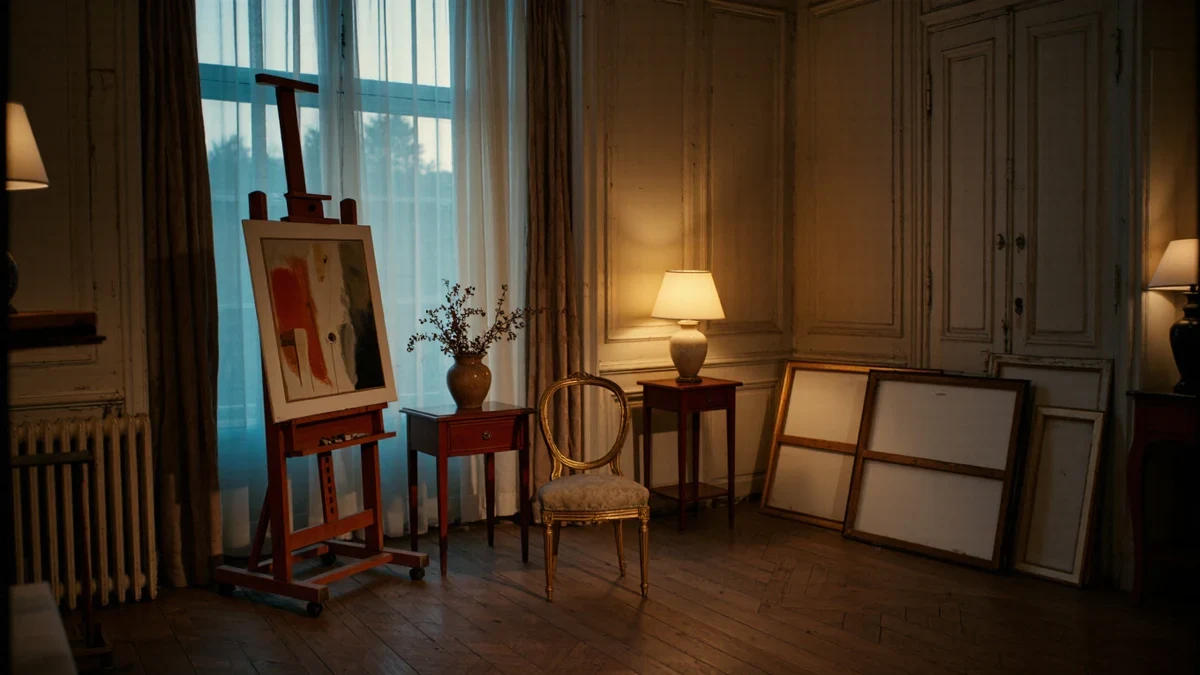 Late-afternoon light through sheer curtains warms a living room where a modest sculpture on an oiled walnut console waits quietly for its next owner.