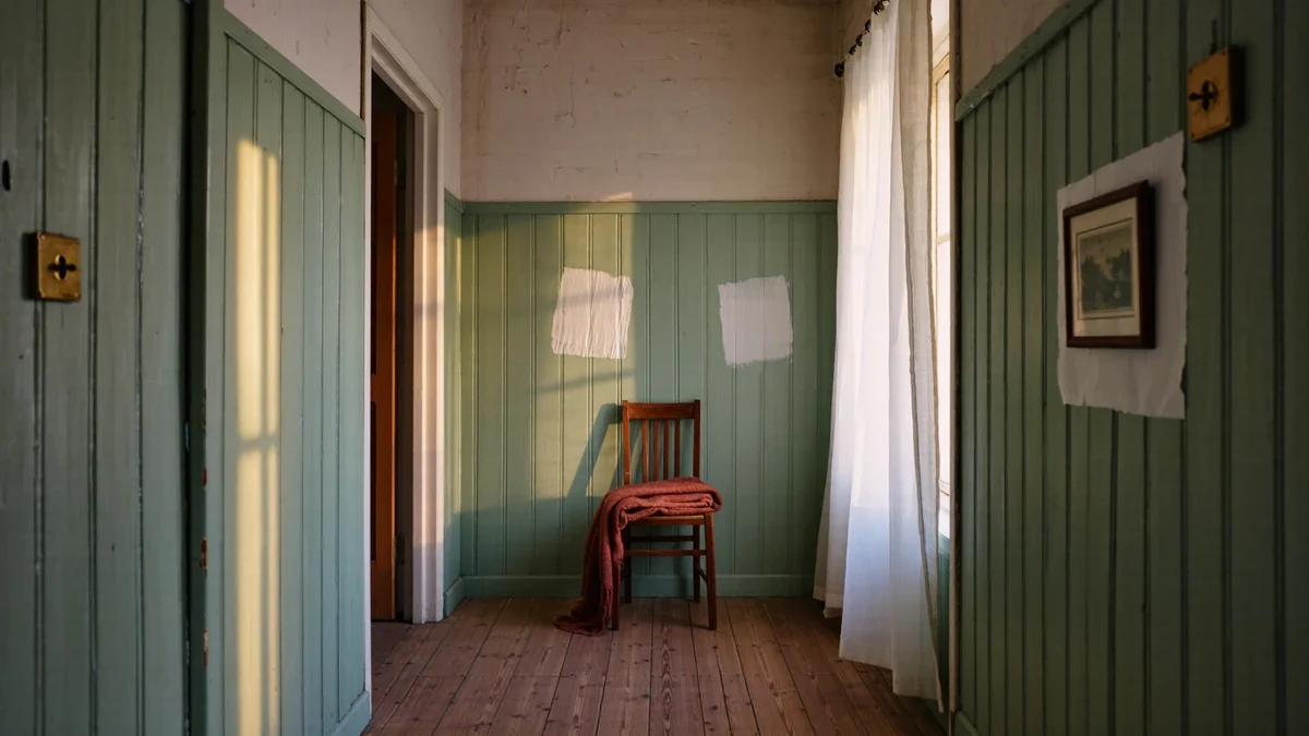Afternoon light through sheer curtains warms an espresso-charcoal wall behind a linen sofa where a reader turns a page.