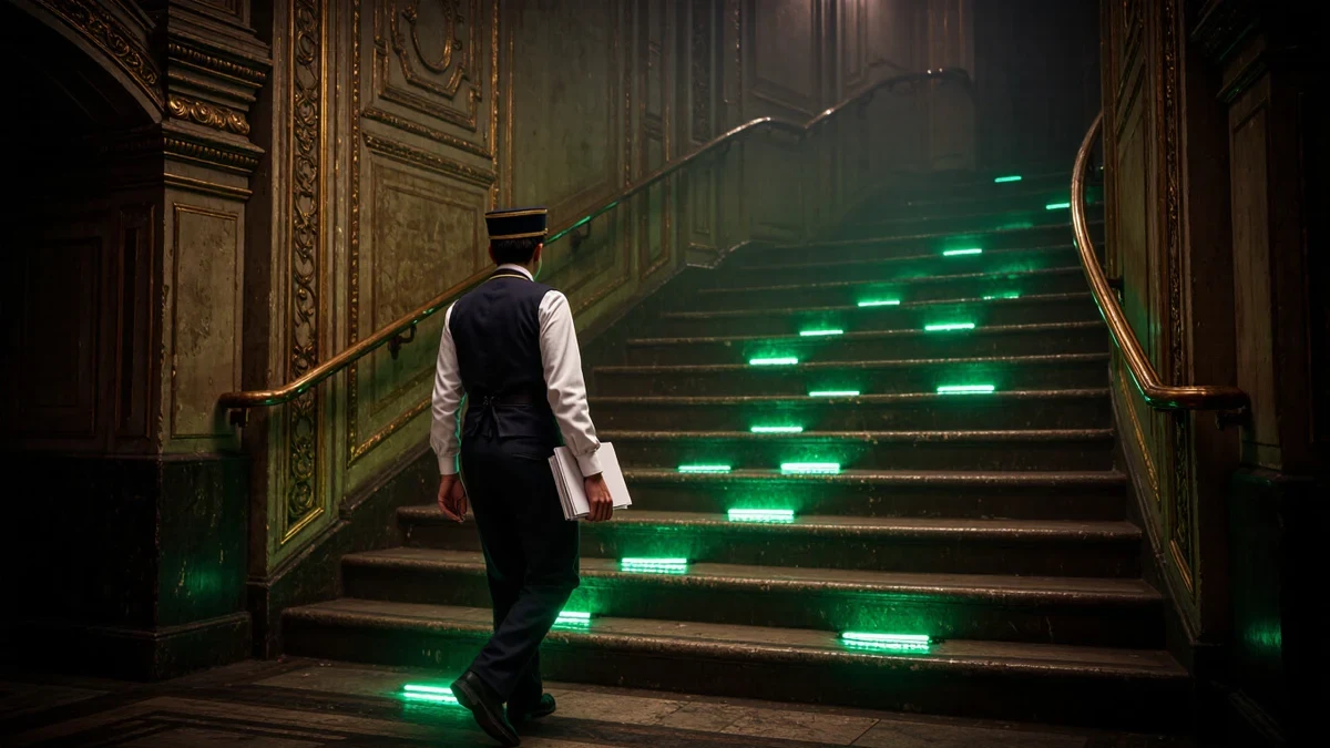 Emerald-green marquee glow spills over velvet ropes as flash bulbs welcome a glowing, gown-clad arrivals line.