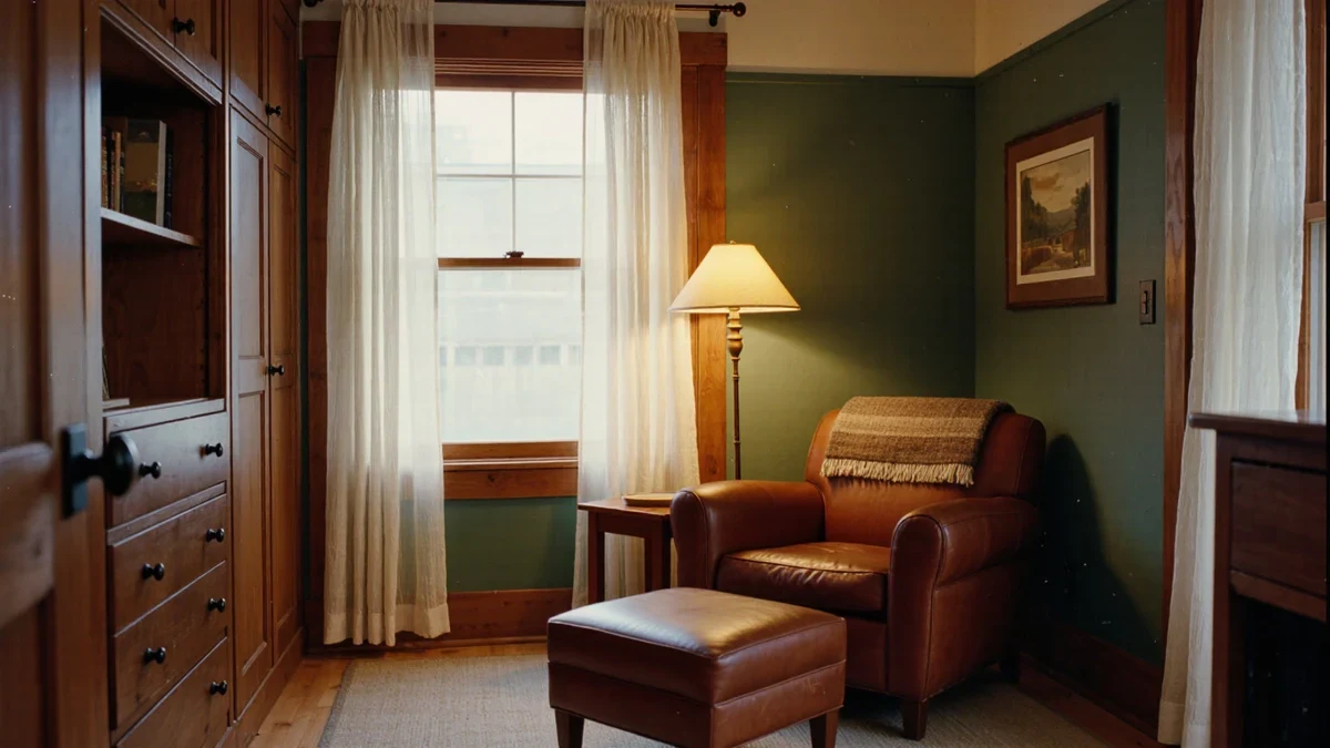 Layered afternoon light falls across a gallery-like hall of pale plaster and oiled oak vitrines where a conservator in a linen apron lifts a ceramic bowl from its cradle.