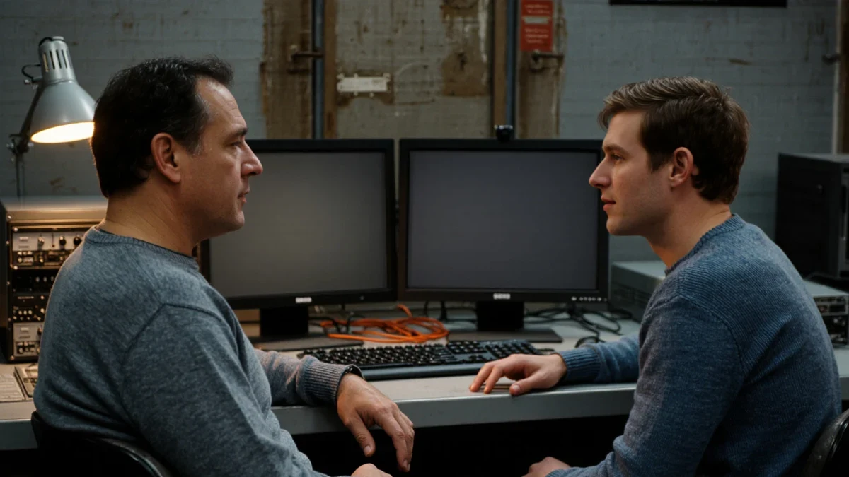 A developer's hands typing at a laptop showing a pull request list in a warm graphite workspace, off-white desk edge, one amber notification dot glowing.